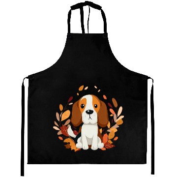 Discover Beagle dog with autumn leaves Aprons