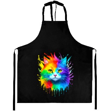 Discover Rainbow Cat Realistic Watercolor Cute Cat Paint Aprons