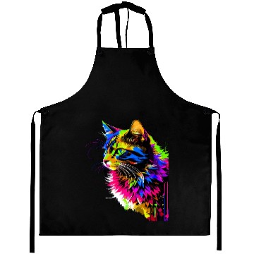 Discover Rainbow Cat Realistic Watercolor Cute Cat Paint Aprons