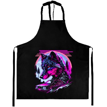 Discover Retro Synthwave Gangster Wolf Aprons