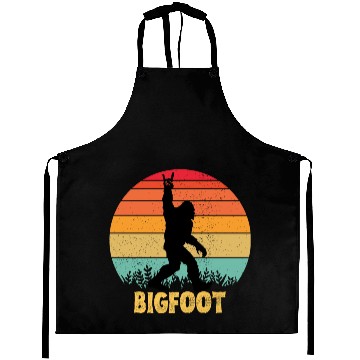 Discover Funny Bigfoot Rock Roll retro Aprons