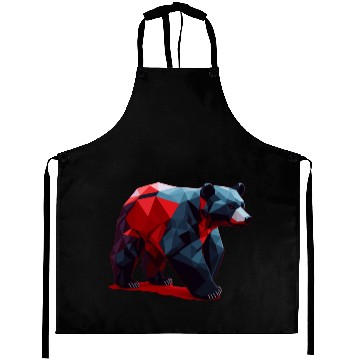 Discover Wild Brown Bear Geometric Red Aprons