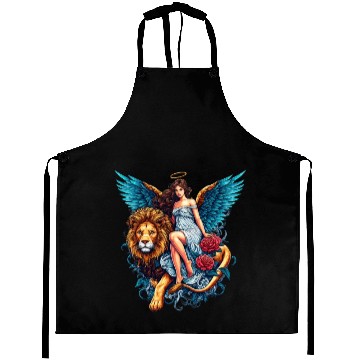 Discover Pretty angel on lion with flowers Aprons