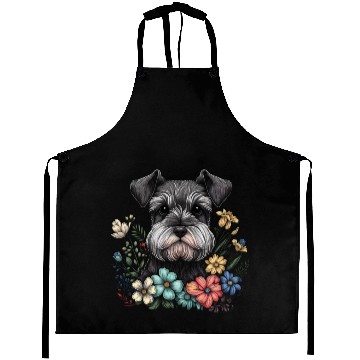 Discover Miniature Schnauzer Flower Garden Cute Puppy Dog Aprons