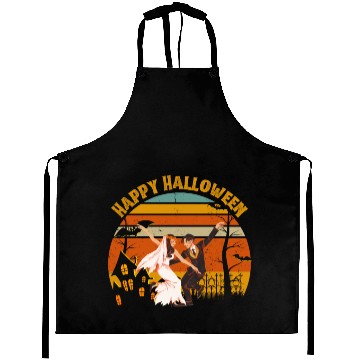 Discover Happy Halloween. Spooky Ghost Skeleton Zombie Witc Aprons