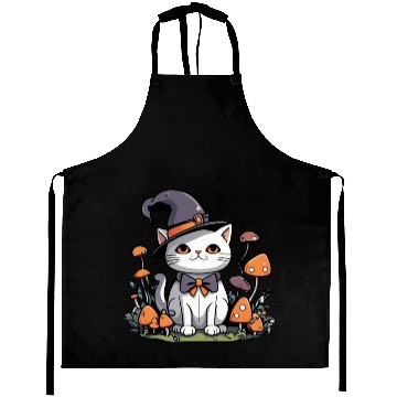 Discover Whimsical Witch Cat with Mushrooms Aprons