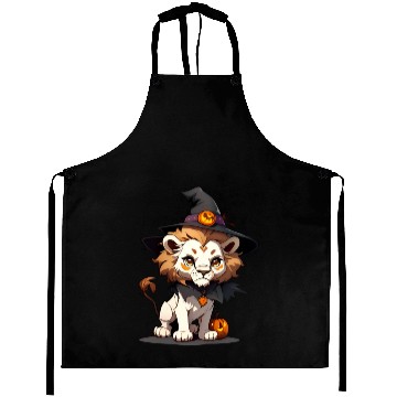 Discover Cute Halloween lion with a witch hat. Aprons