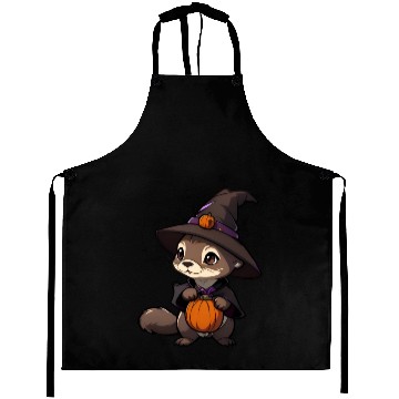 Discover Cute Halloween otter with a witch hat. Aprons