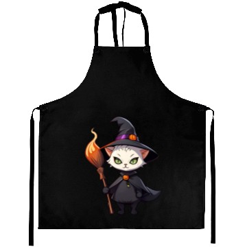 Discover Cute Halloween cat with a witch hat. Aprons