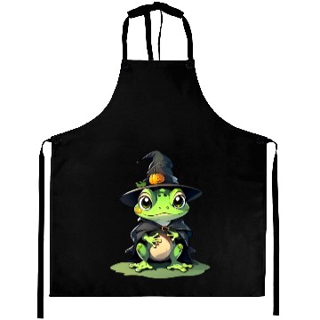 Discover Cute Halloween frog with a witch hat. Aprons