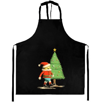 Discover Santa near Christmas tree Aprons