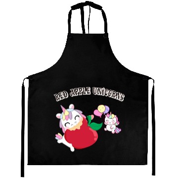 Discover Funny Unicorn Hungry Eat a Red Apple Day Aprons