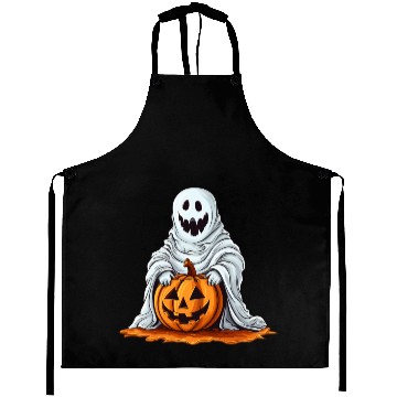 Discover Funny Halloween Pumpkin With Cute Ghost Aprons