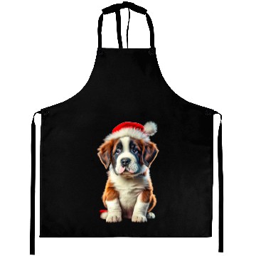 Discover Saint Bernard puppy waiting for Christmas Aprons