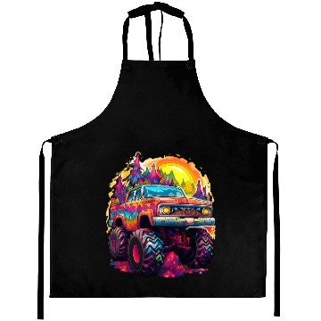 Discover Monster Truck Psychedelic Aprons
