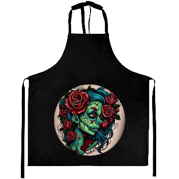 Discover Zombie Girl / Halloween / creepy / green / Comic Aprons