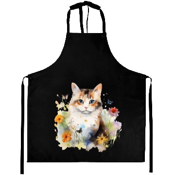 Discover Watercolor Cat Flowers & Butterflies Aprons