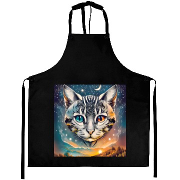 Discover Cat With Two Different Color Eyes Fantasy Art Aprons