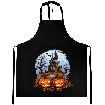 Discover Spooky Haunted House Halloween Pumpkin Bat Aprons