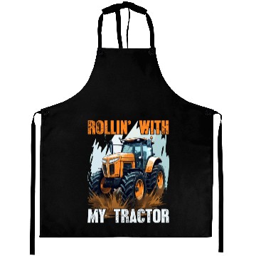Discover Rollin' With My Tractor Farmer Gift Agriculture Aprons
