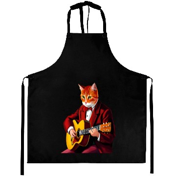 Discover Cat playing guitar Aprons | mens cat playing guitar