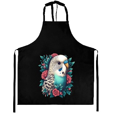 Discover Blue budgie with flowers Aprons