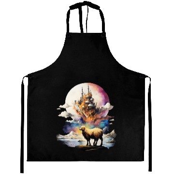 Discover Retro Celestial Moon Sheep Adventure Aprons