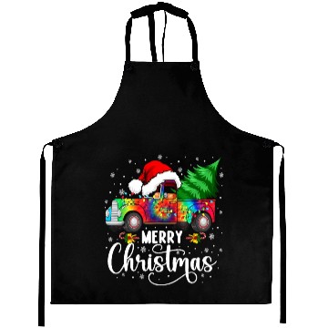 Discover Merry Christmas Truck Tree Santa Hat Lights Aprons