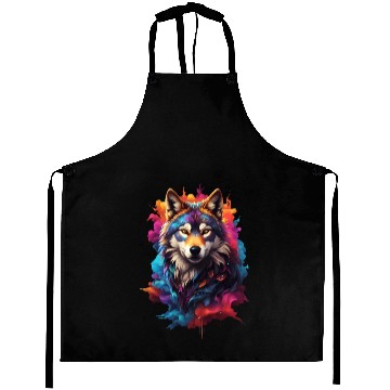 Discover Colorful Wolf Face Aprons