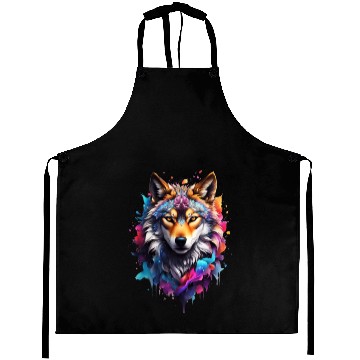 Discover Colorful Wolf Face Aprons