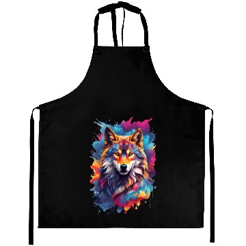 Discover Colorful Wolf Face Aprons