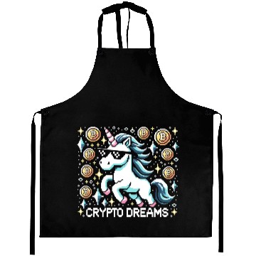Discover Crypto Dreams - 8-bit Unicorn Amidst Digital Coins Aprons