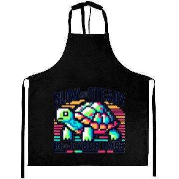 Discover Cyber Turtle - Slow and Steady in 8-bit Color Aprons