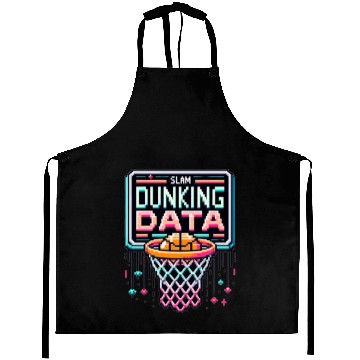 Discover Slam Dunking Data - Retro 8-bit Basketball Hoop Aprons