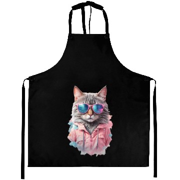 Discover Modern Chic Cat In Pink Pastel Color Aprons