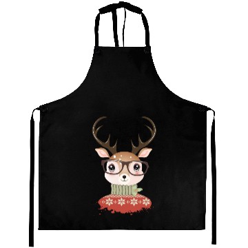 Discover Deer with Christmas sweater and nerd glasses Aprons