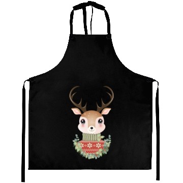 Discover cute deer with sweater and Christmas wreath Aprons