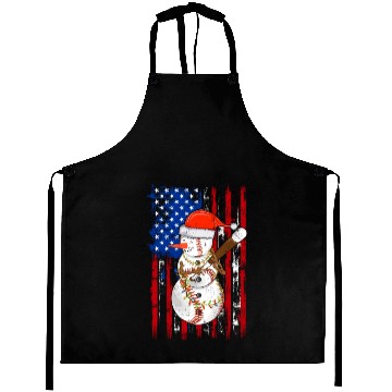 Discover Christmas Snowman Playing Baseball Us Flag Xmas Aprons