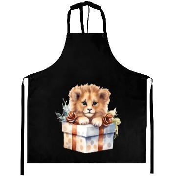 Discover African Lion inside a Christmas gift box Aprons