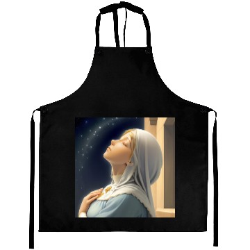 Discover Virgin Mother Mary Praying on a Starry Night Aprons