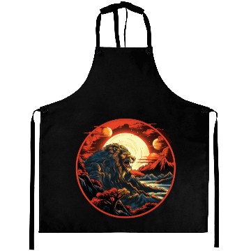 Discover Red Japanese Style Mountain Lion Art Aprons