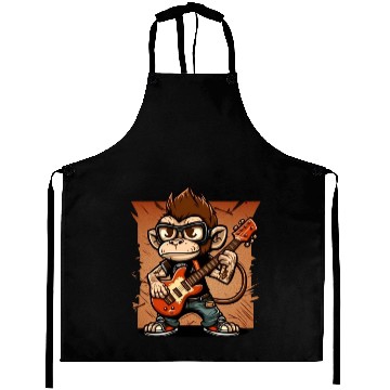 Discover Monkey Chimpanzee Playing Acousitc Rock Guitar Aprons