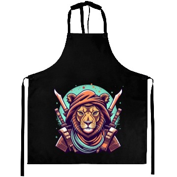 Discover Artistic lion ninja warrior Aprons