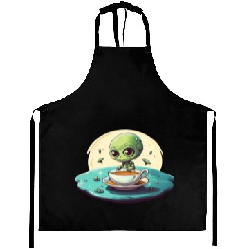 Discover green alien coffee coffee drinker Aprons