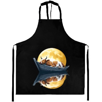 Discover Sleeping cow in boat under the moon Aprons