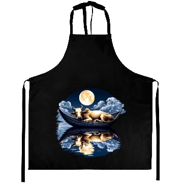 Discover Sleeping cow in boat under the moon Aprons