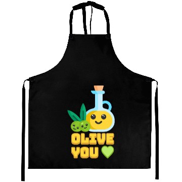 Discover Olive You! Cute Olive I Love You Cartoon Aprons