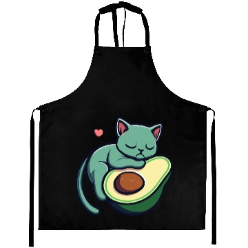 Discover Green Cat Sleeping On An Avocado With Heart Aprons