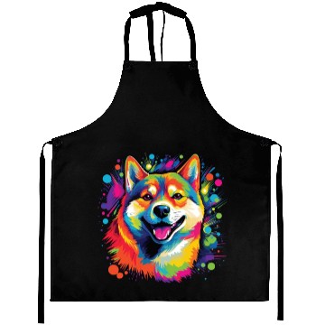 Discover Watercolor Colorful Shiba Inu Aprons