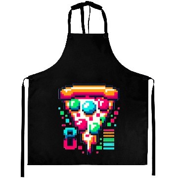 Discover Futuristic Pixel Pizza: Neon-Topped Delight Aprons